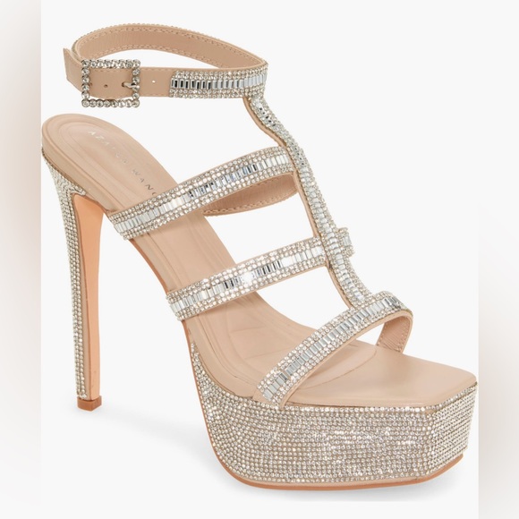AZALEA WANG | Roanoke nude rhinestone platform strappy sandals/heels  NIB - Picture 1 of 7
